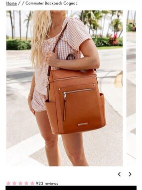 Poppy & Peonies Cognac Faux Leather Convertible Backpack Tote